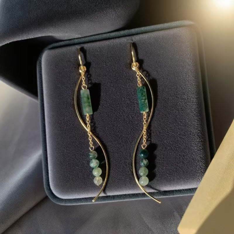Moss Agate Flowing Earrings