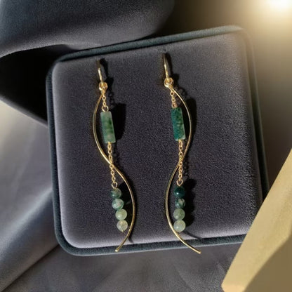 Moss Agate Flowing Earrings