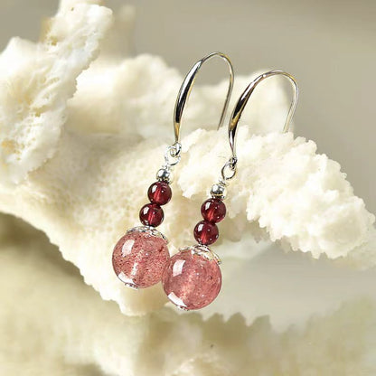Crystal Love Drops Earrings — Strawberry Quartz & Garnet