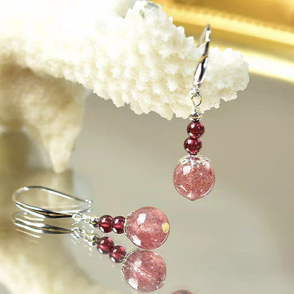 Crystal Love Drops Earrings — Strawberry Quartz & Garnet