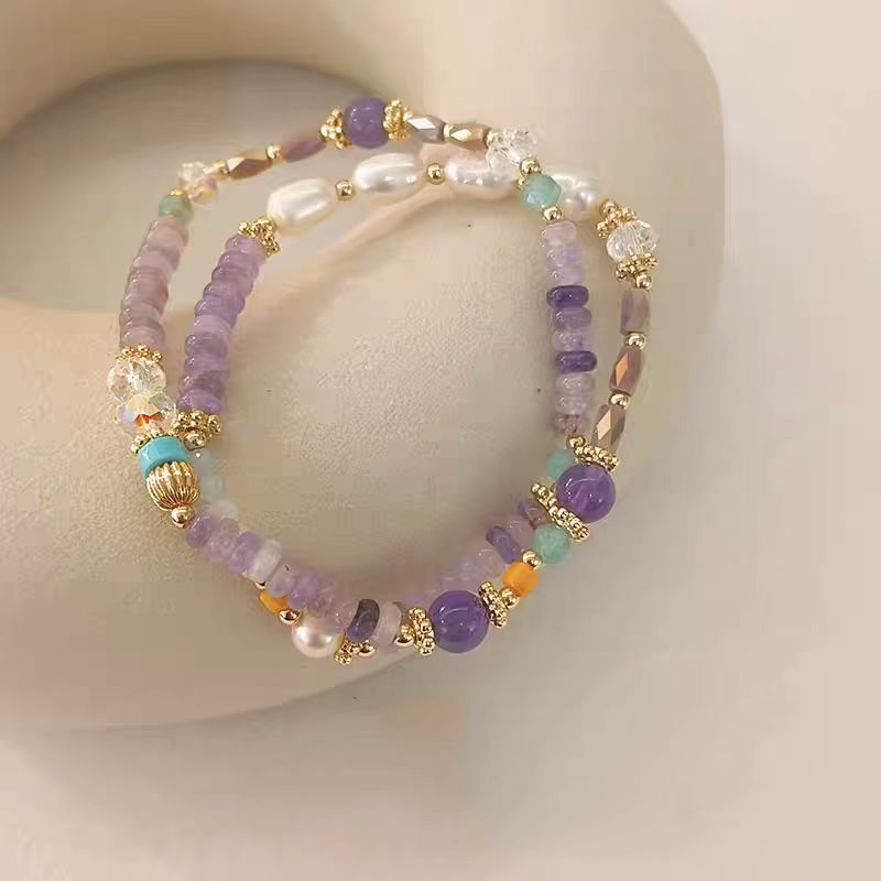 Lavender Bracelet – Natural Amethyst & Freshwater Pearl Double-Layer Bracelet