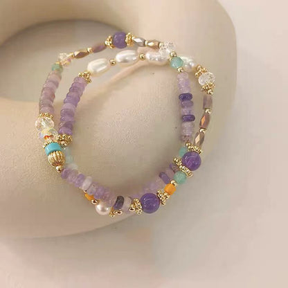 Lavender Bracelet – Natural Amethyst & Freshwater Pearl Double-Layer Bracelet