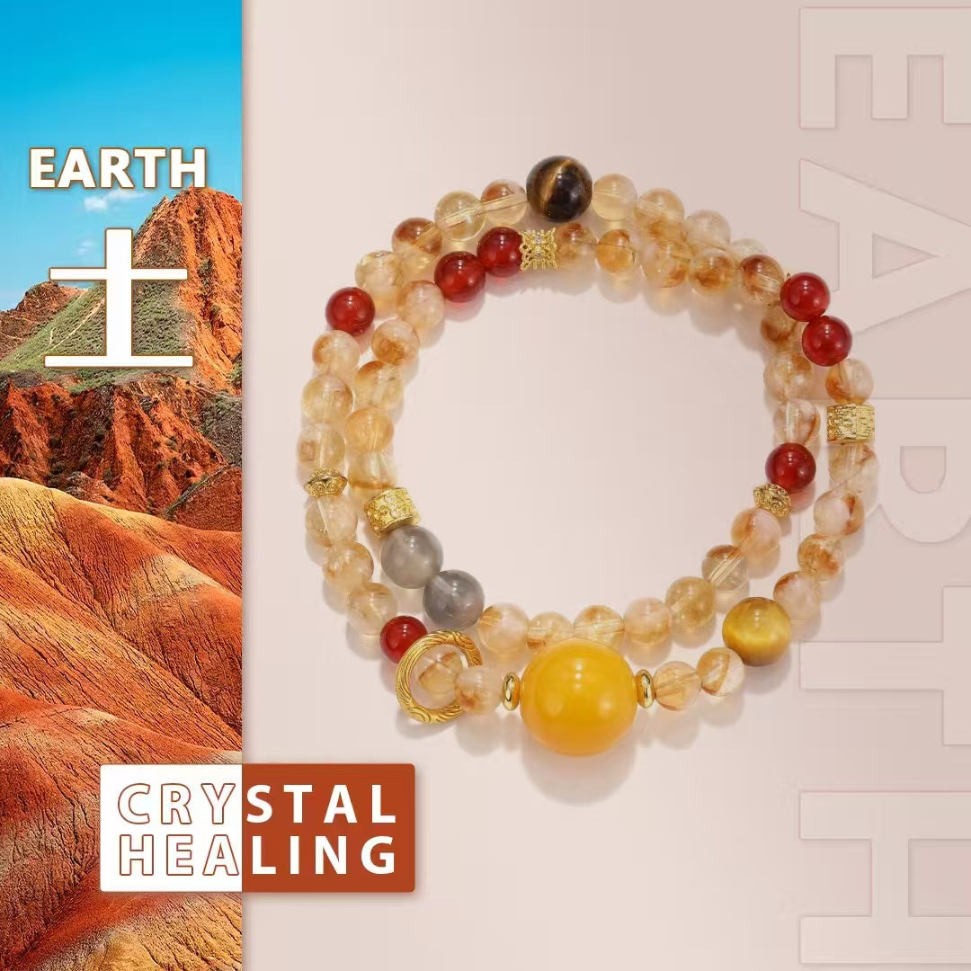 Golden Harmony Protection Bracelet — Natural Crystal Mix