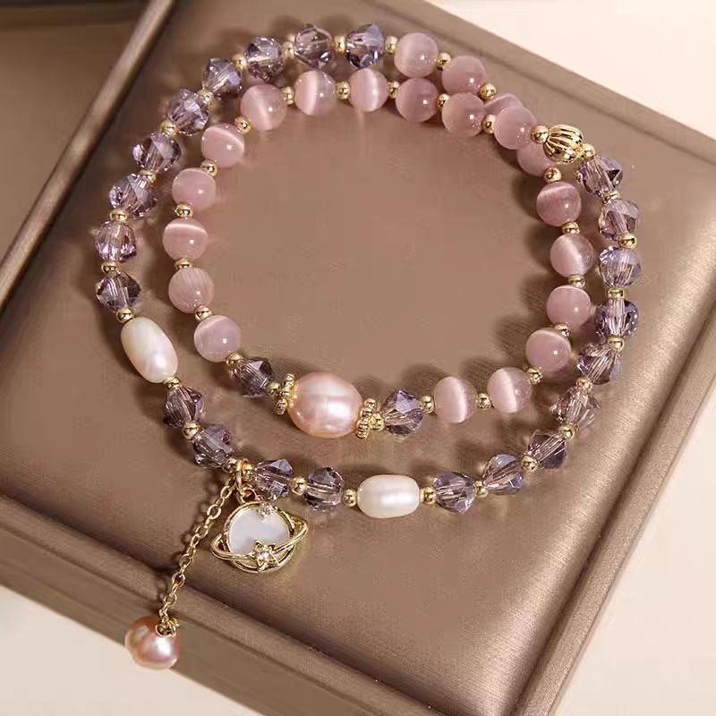 Rose Quartz Crystal Double-Layer Bracelet chram