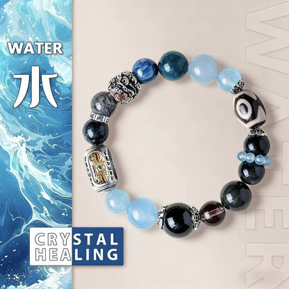 Aquamarine & Black Obsidian  Bracelet