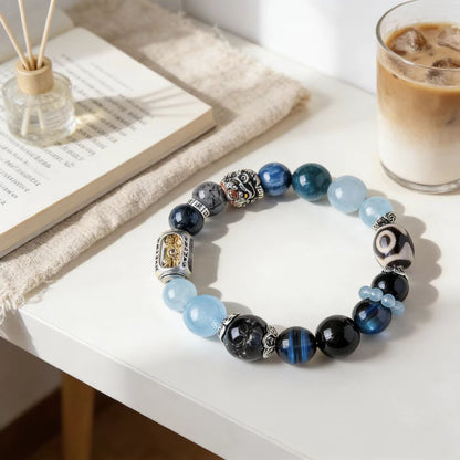 Aquamarine & Black Obsidian  Bracelet