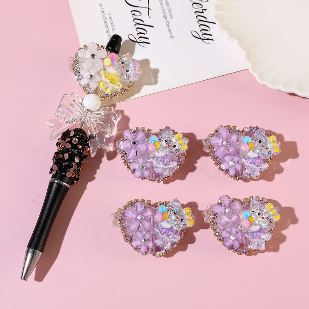 Rhinestone Heart Beads, Hello Kitty, Fancy beads,Bling Beads for Pen-1pcs