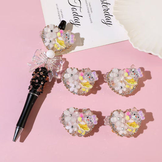 Rhinestone Heart Beads, Hello Kitty, Fancy beads,Bling Beads for Pen-1pcs