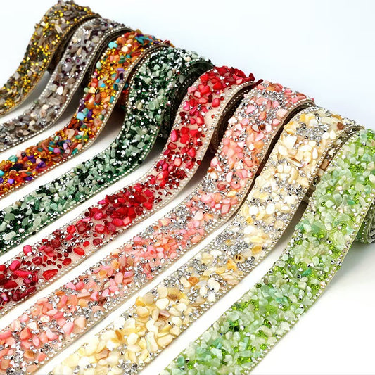 Colorful Crystal Rhinestone Trim Ribbon Stone Iron On Applique Chain Embellishment Sewing Accessories DIY Clothing Phone ect