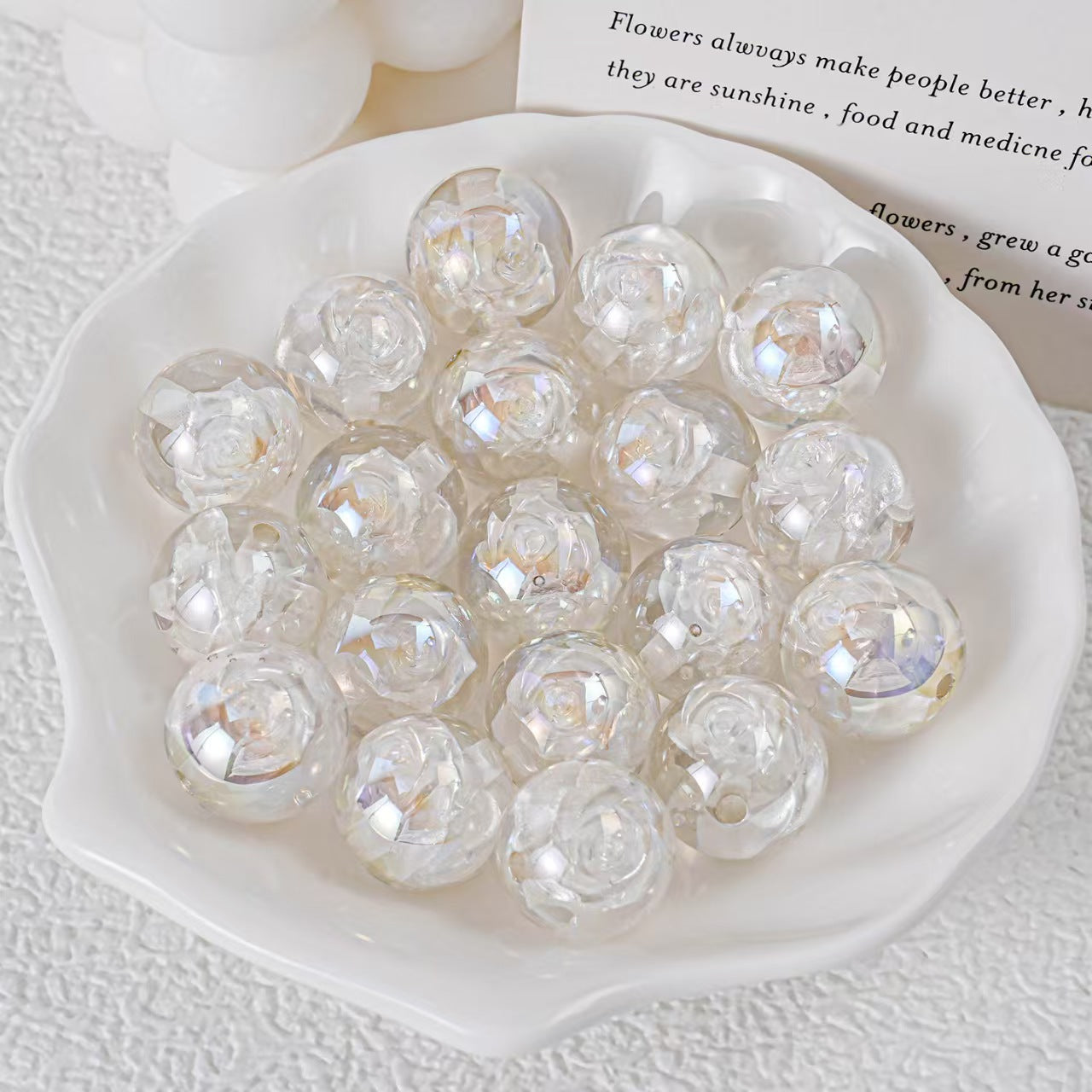 16mm Iridescent Rose Beads Transparent Acrylic Flower Beads | DIY Jewelry, Bracelets, Phone Charms & Bag Chains 20 pcs