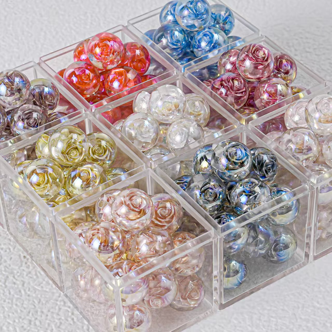 16mm Iridescent Rose Beads Transparent Acrylic Flower Beads | DIY Jewelry, Bracelets, Phone Charms & Bag Chains 20 pcs