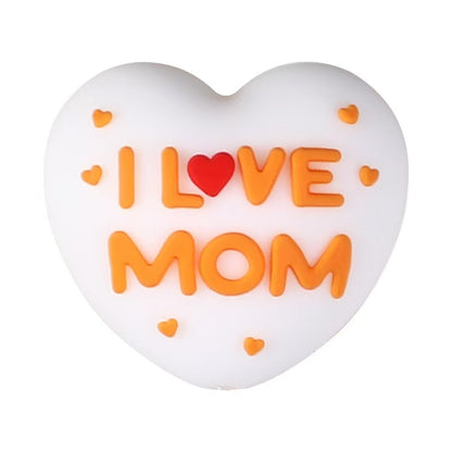 Mother's Day Silicone Focal Beads – Cartoon Heart & Letter Beads for DIY Jewelry, Keychains, Bracelets & Craft Supplies (10 pcs)