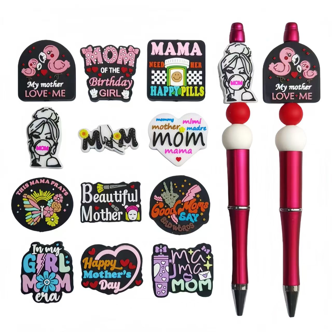 New Silicone Mother's Day Beads – 30mm Focal Drop Resin Beads for DIY Jewelry, Pens, Keychains & Craft Supplies