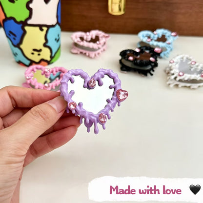 Bling Rhinestone Heart Mirror Beads with Hole DIY Phone Strap Keychain Bag Charm Jewelry Accessories (2pcs)