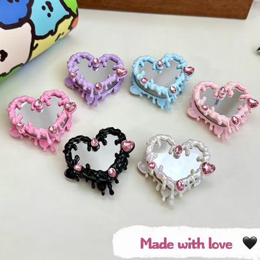 Bling Rhinestone Heart Mirror Beads with Hole DIY Phone Strap Keychain Bag Charm Jewelry Accessories (2pcs)