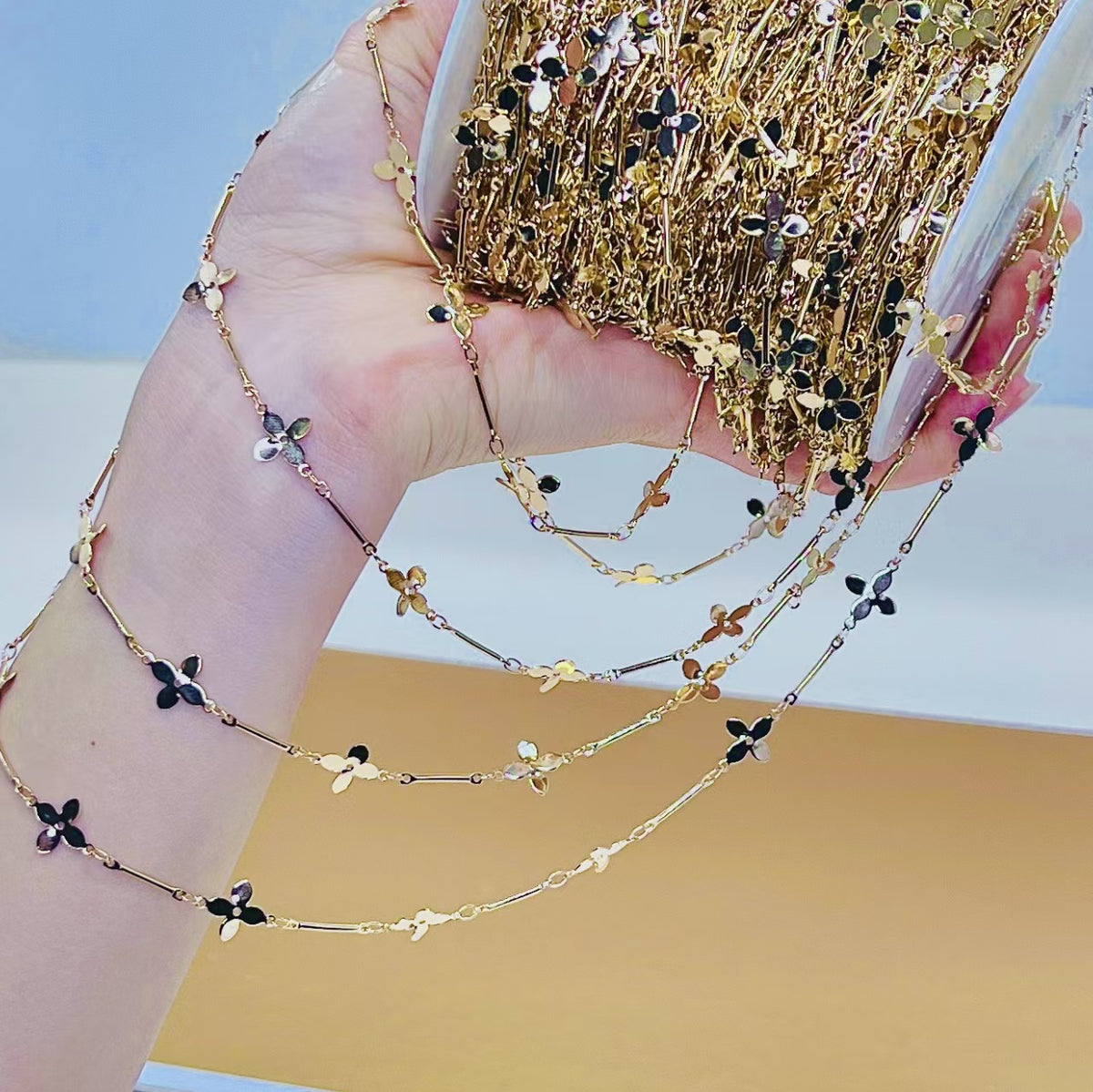 Delicate Charm Link Chain – Star, Cross & Clover (1meter)