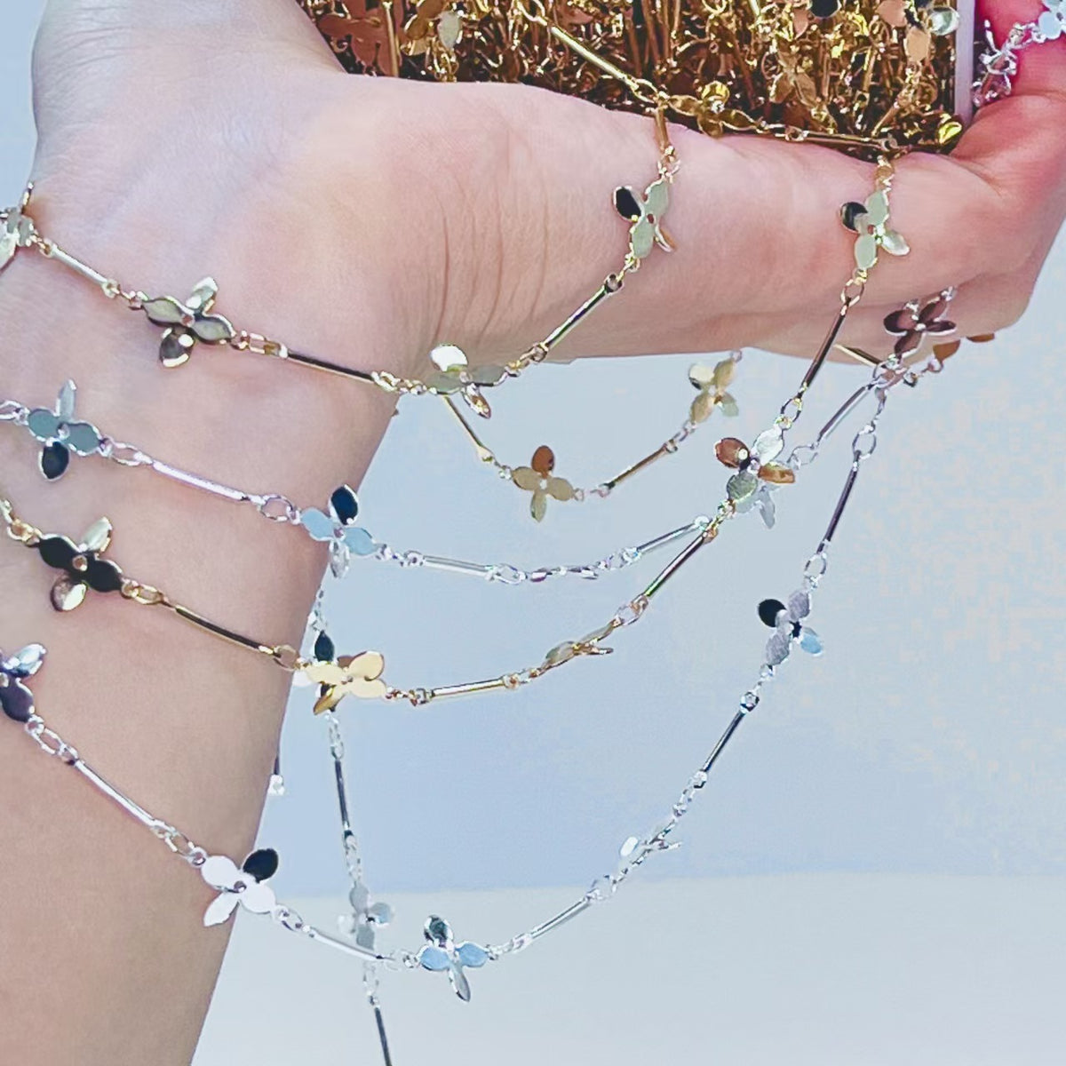 Delicate Charm Link Chain – Star, Cross & Clover (1meter)