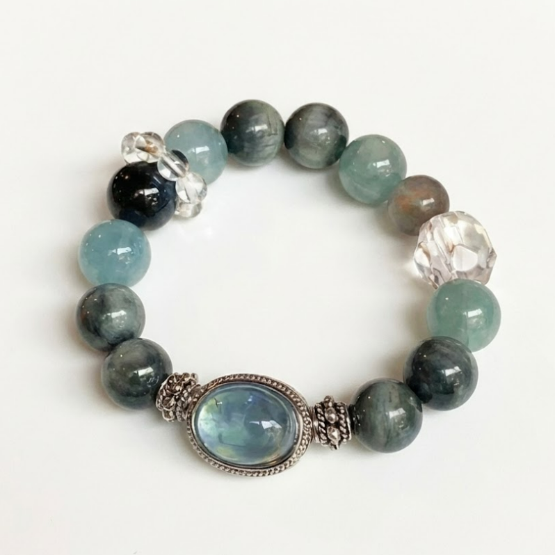 Ocean Guardian Bracelet Aquamarine Hawk’s Eye Moonstone Clear Quartz