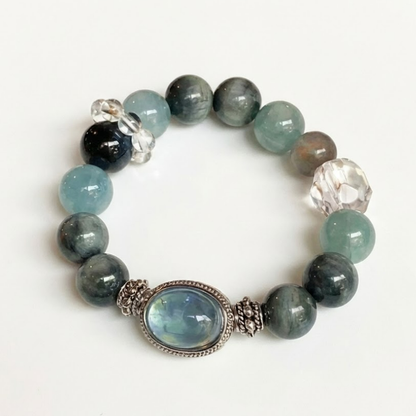 Ocean Guardian Bracelet Aquamarine Hawk’s Eye Moonstone Clear Quartz