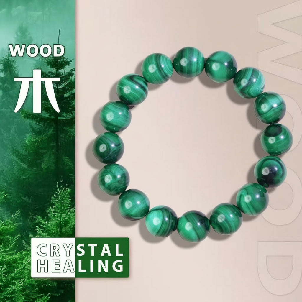 Natural Malachite Beaded Bracelet  Healing Crystal Jewelry for Heart Chakra