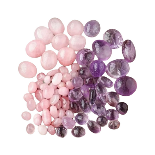 Ice-Clear Rose Quartz & Amethyst Tumbled Stones