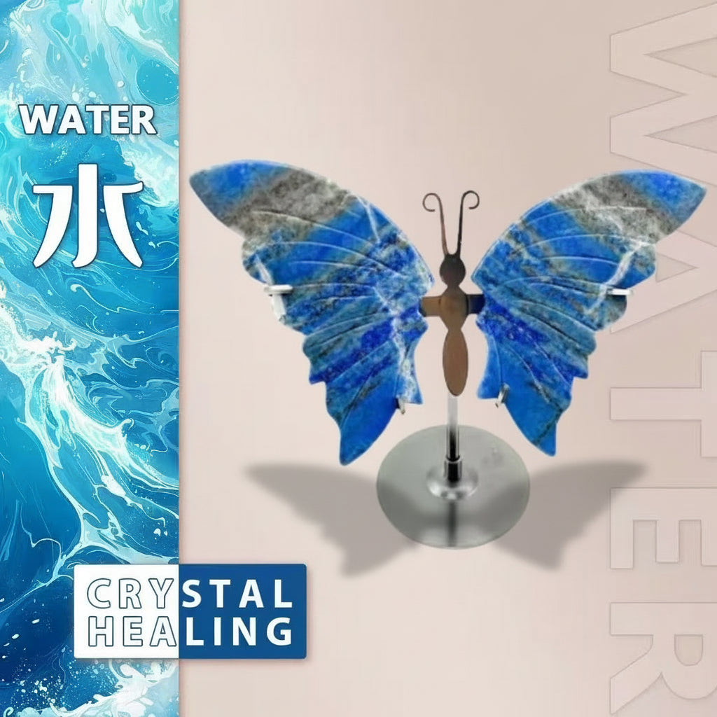 Lapis Lazuli Crystal Butterfly Sculpture with Stand