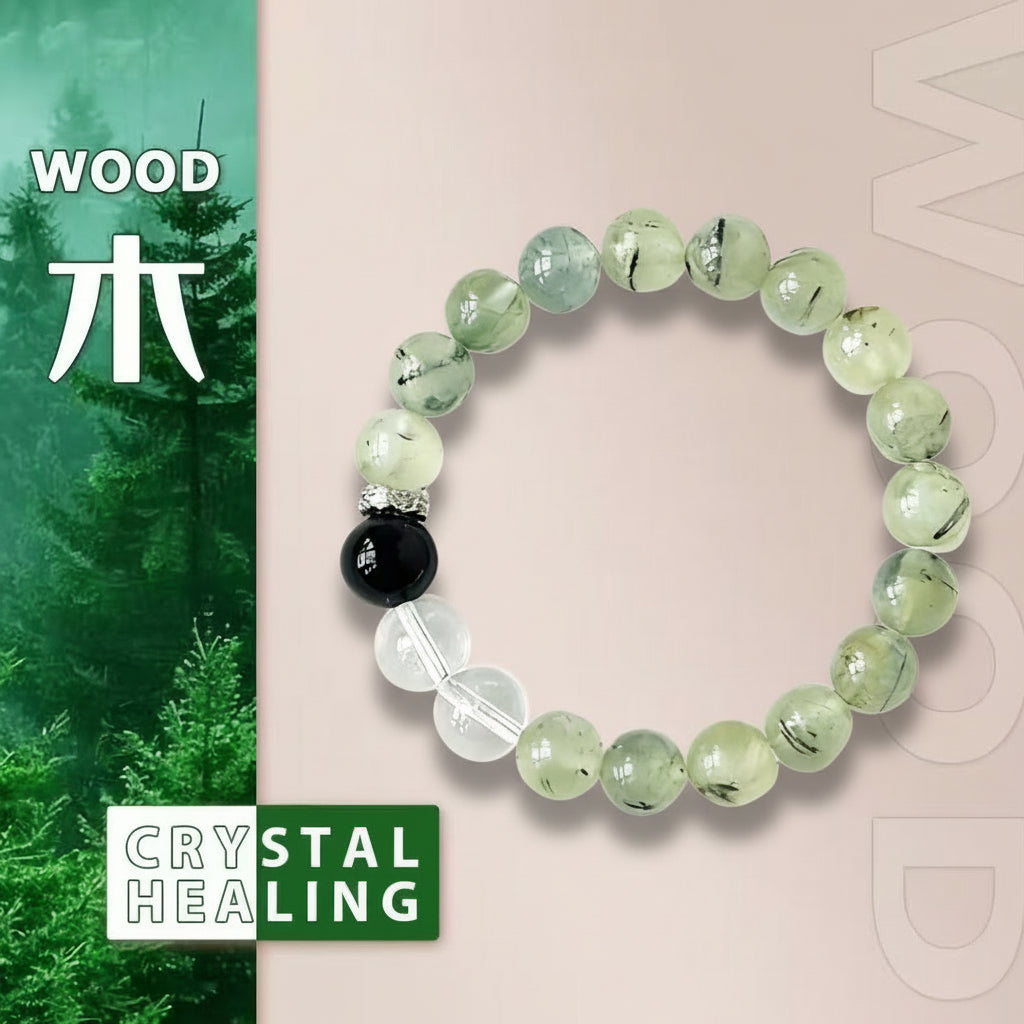 Green Phantom Quartz, Clear Quartz  Obsidian Bracelet