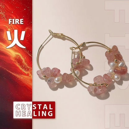 Strawberry Quartz & Pearl Hoop Earrings