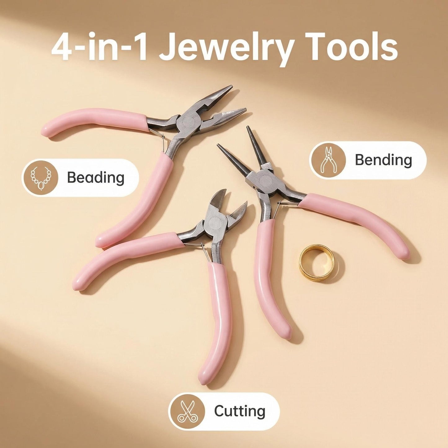 Pink Jewelry Pliers Set (4-Piece) — DIY Beading Tool Kit