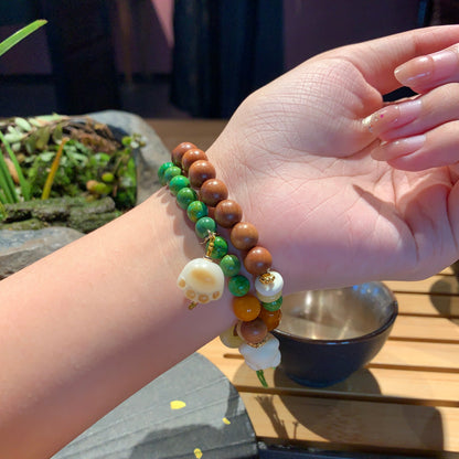 Green Dual-Layer Natural Stone Bracelet  Tassel Charm