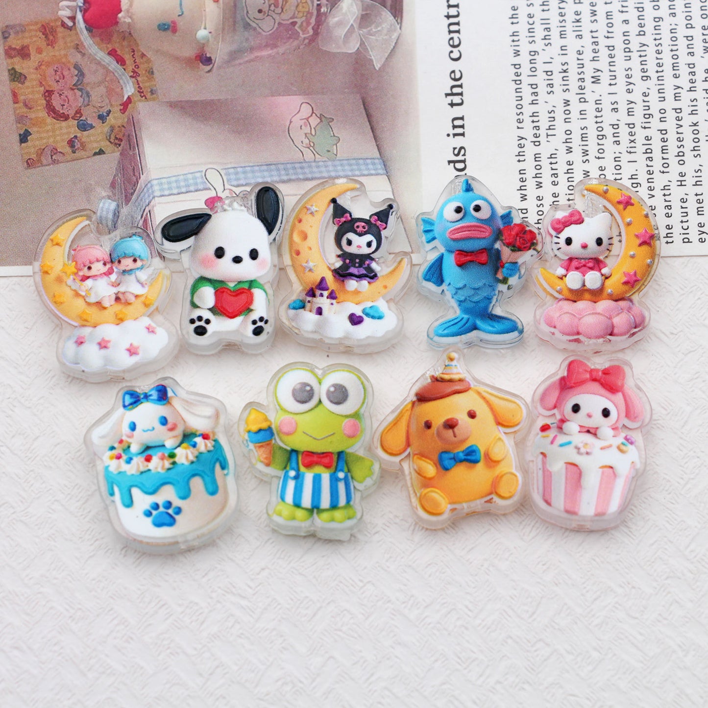 Cute Acrylic Embossed Printed Charms – Cute Cartoon Beads with Hole for DIY Jewelry & Accessories (10pcs)