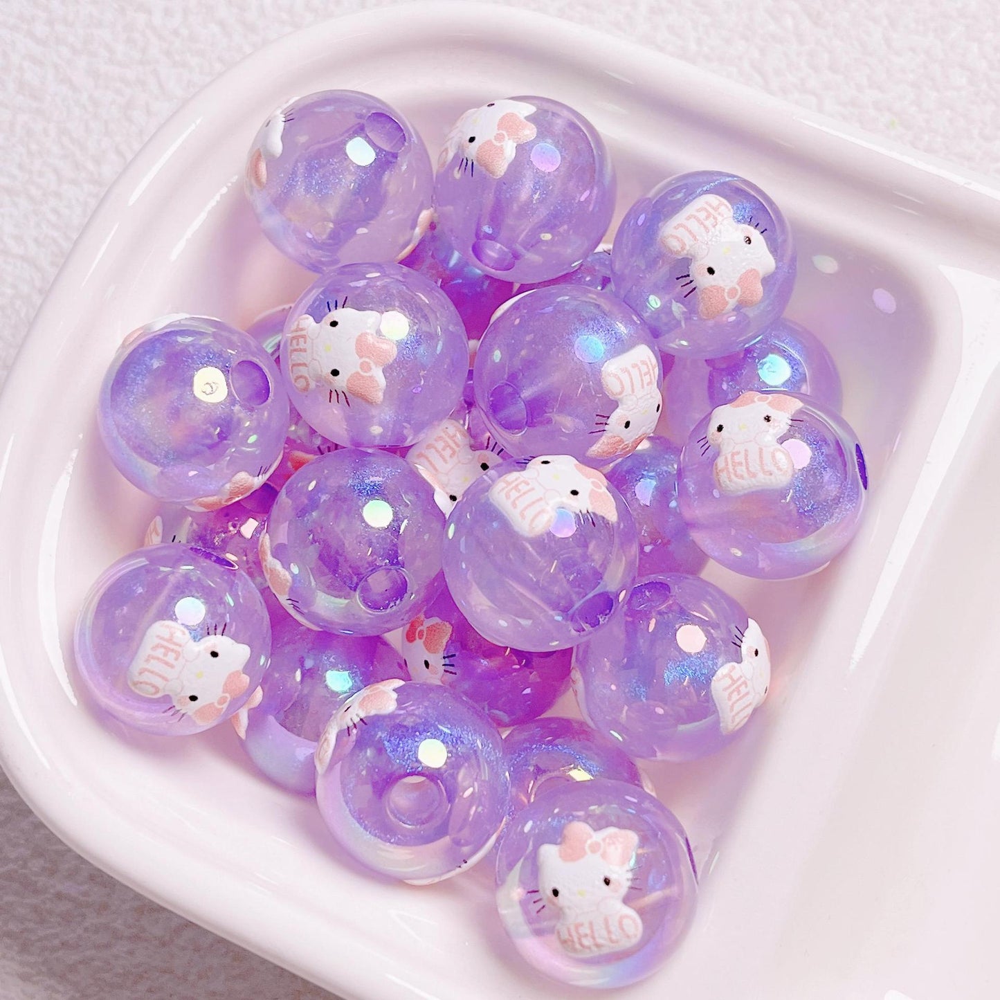 Cartoon Shimmer 3D Printed Sanrio Round Beads | Straight Hole Loose Beads | DIY Phone Charm Bracelet Materials Jewelry Findings