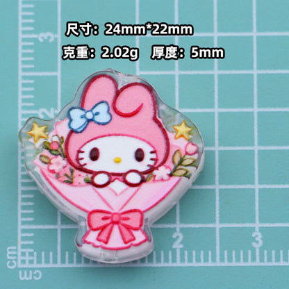Premium Acrylic Embossed Bouquet Charms – Sanrio-Inspired Beads with Hole for DIY Pens, Phone Charms & Jewelry Making （10pcs)