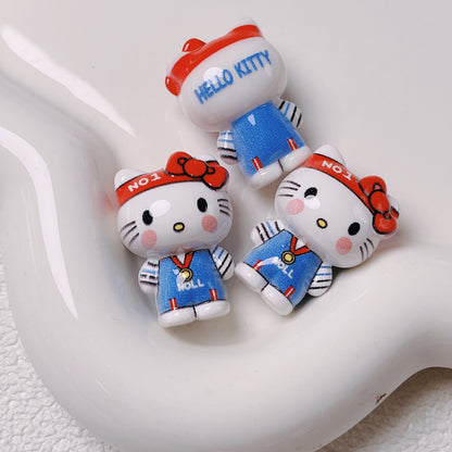 Cute Standing Cartoon Cat Acrylic Beads, Straight Hole Charms for DIY Phone Charm, Keychain, Pen & Bag Accessories, Kawaii Style, Sold by Pack