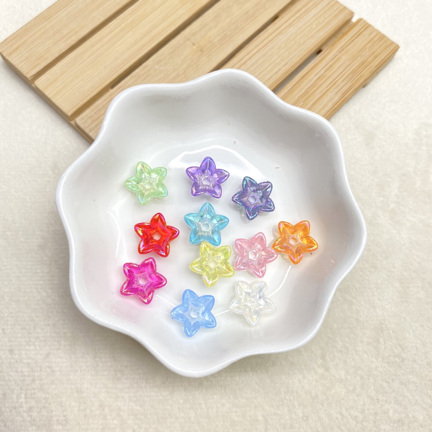 11mm Iridescent AB Acrylic Flower Bead Caps  5-Petal Flat Back | DIY Hair Pins, Accessories & Jewelry Making Supplies