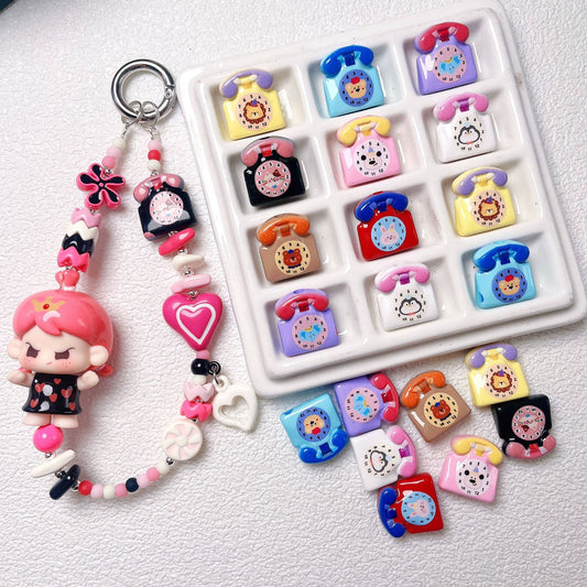 Acrylic Cartoon Double-Sided Printed Cute Telephone Beads | Straight Hole Loose Beads for DIY Phone Charms & Jewelry Making