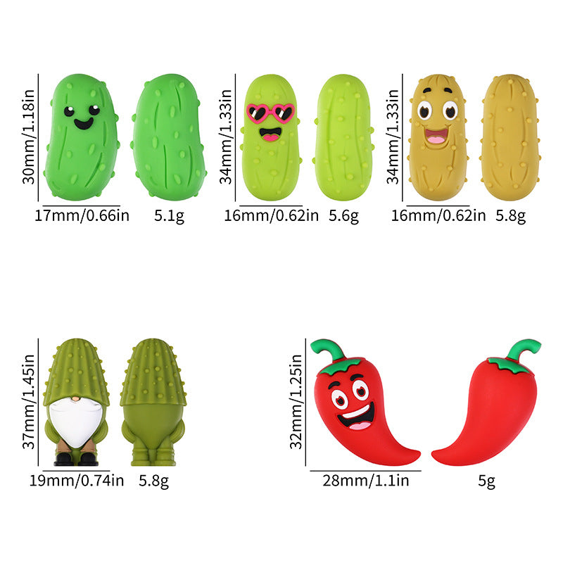 3D Cucumber & Chili Silicone Beads – Cute Food Charms with Hole for DIY Bracelets & Jewelry Making（20pcs)