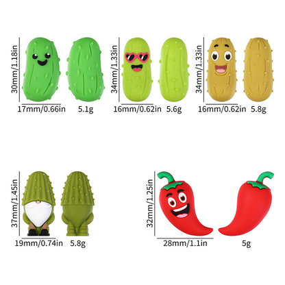 3D Cucumber & Chili Silicone Beads – Cute Food Charms with Hole for DIY Bracelets & Jewelry Making（20pcs)