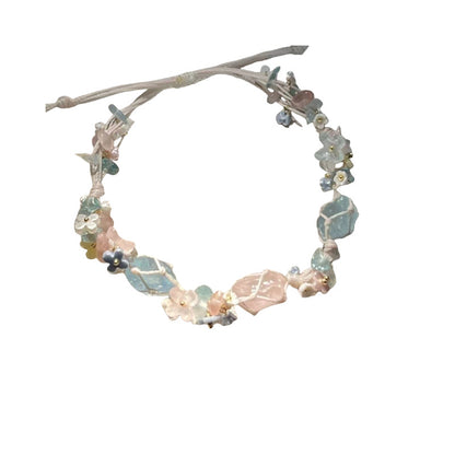 Crystal Net Pouch Handwoven Cord Bracelet (Sweet Floral Charm)