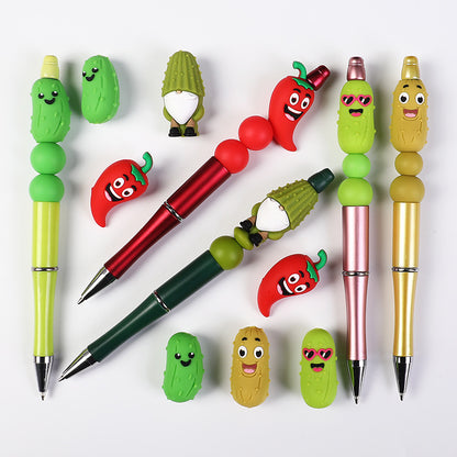 3D Cucumber & Chili Silicone Beads – Cute Food Charms with Hole for DIY Bracelets & Jewelry Making（20pcs)