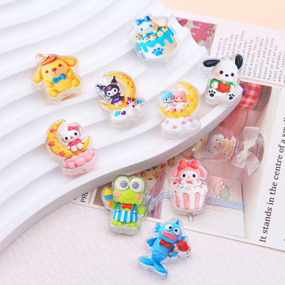 Cute Acrylic Embossed Printed Charms – Cute Cartoon Beads with Hole for DIY Jewelry & Accessories (10pcs)