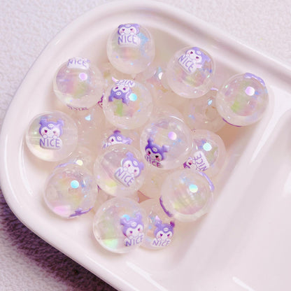 Cartoon Shimmer 3D Printed Sanrio Round Beads | Straight Hole Loose Beads | DIY Phone Charm Bracelet Materials Jewelry Findings