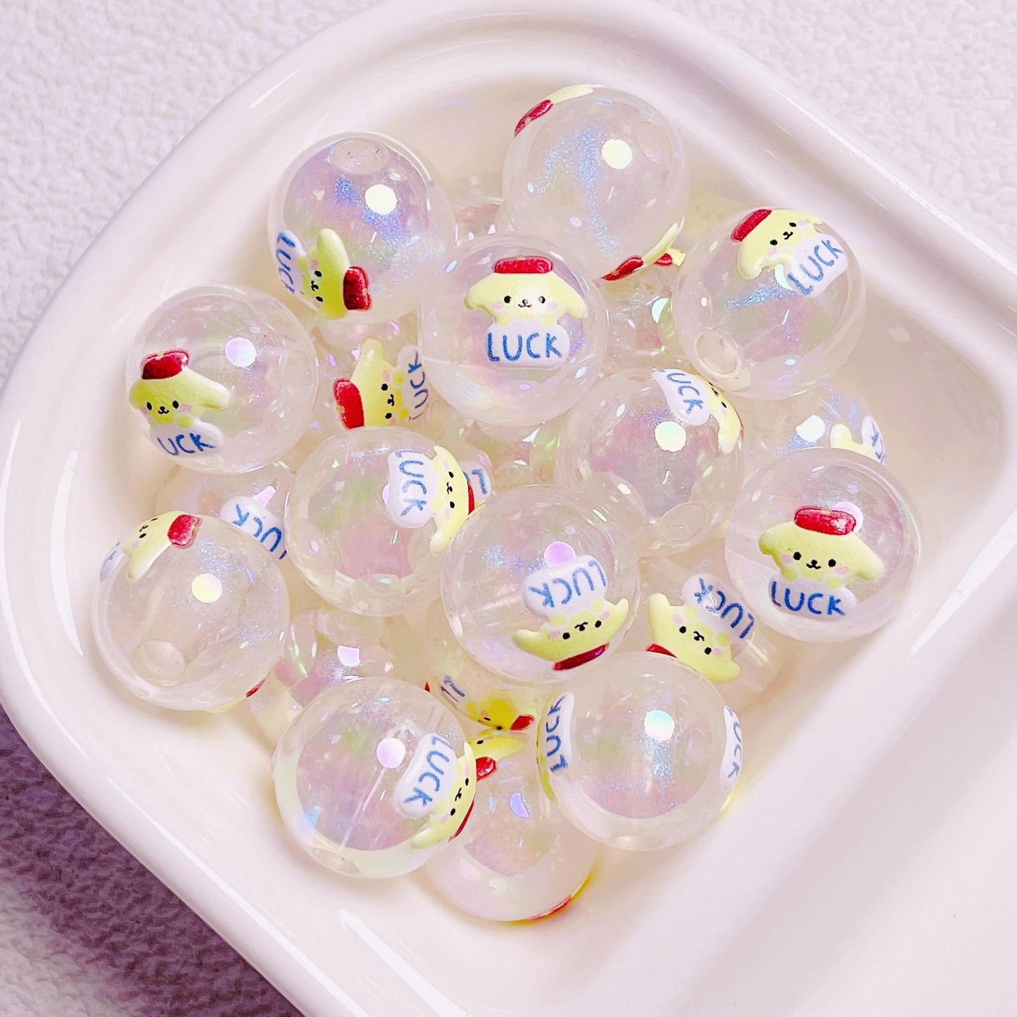 Cartoon Shimmer 3D Printed Sanrio Round Beads | Straight Hole Loose Beads | DIY Phone Charm Bracelet Materials Jewelry Findings
