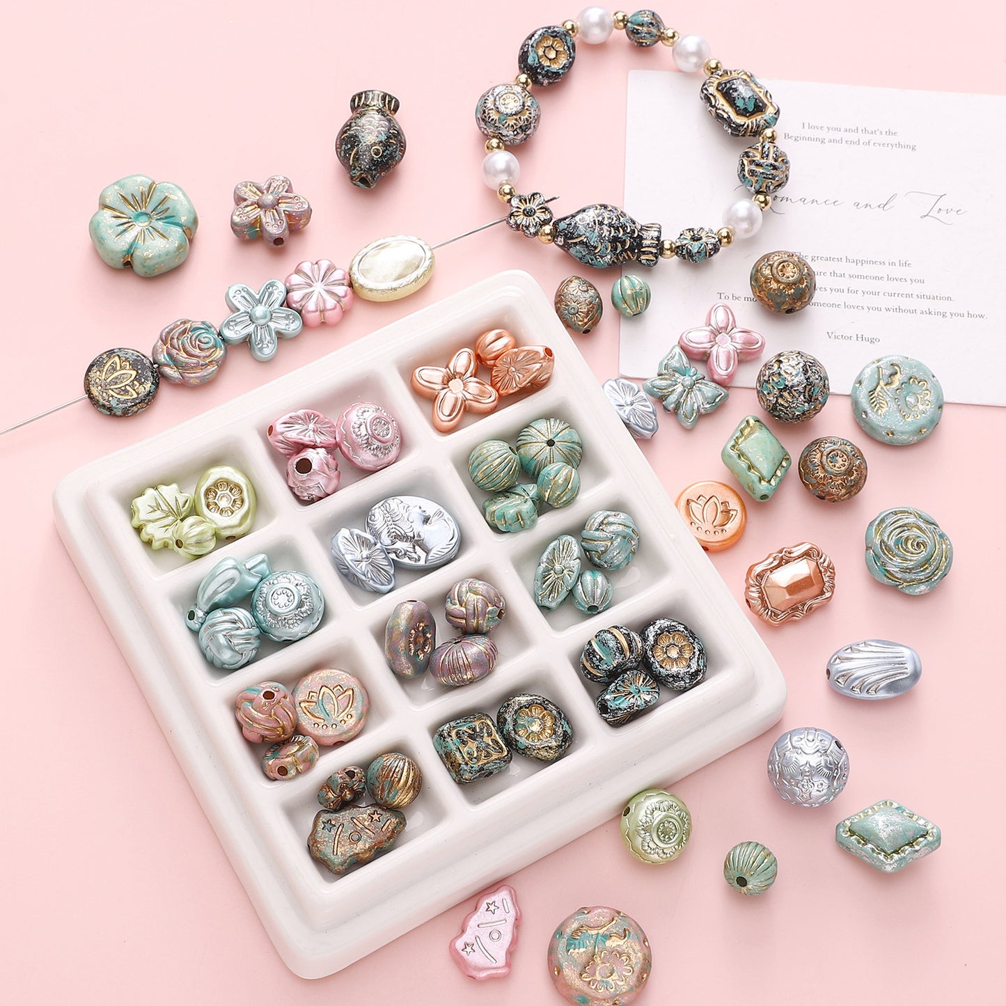 Gold-Edge Marble-Style Acrylic Beads— DIY Jewelry & Phone Charm Beads