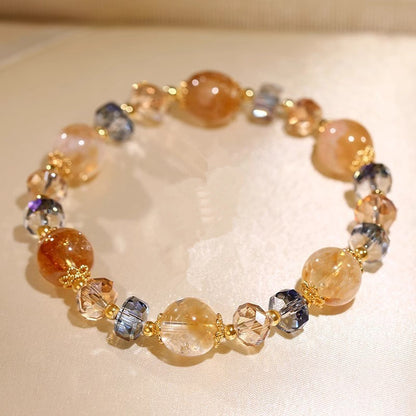 Natural Yellow Phantom Quartz Crystal Bracelet - Golden Wealth & Abundance Beads - Chic Oriental Style Jewelry for Women