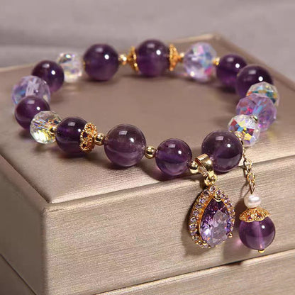 Natural Amethyst Teardrop Crystal Bracelet - Elegant Purple Gemstone Charm - Mori Style Handmade Jewelry, Romantic Gift for Her