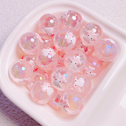 Cartoon Shimmer 3D Printed Sanrio Round Beads | Straight Hole Loose Beads | DIY Phone Charm Bracelet Materials Jewelry Findings