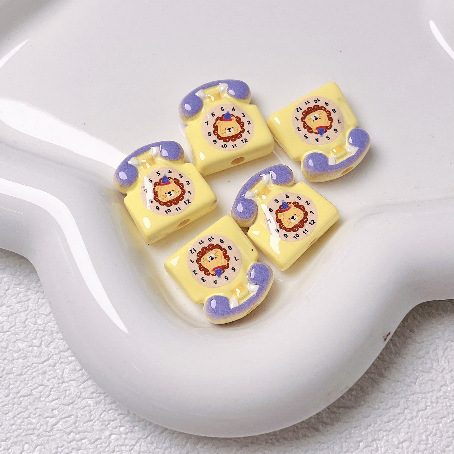 Acrylic Cartoon Double-Sided Printed Cute Telephone Beads | Straight Hole Loose Beads for DIY Phone Charms & Jewelry Making