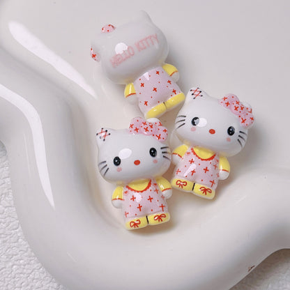Cute Standing Cartoon Cat Acrylic Beads, Straight Hole Charms for DIY Phone Charm, Keychain, Pen & Bag Accessories, Kawaii Style, Sold by Pack