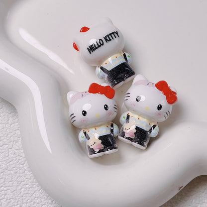 Cute Standing Cartoon Cat Acrylic Beads, Straight Hole Charms for DIY Phone Charm, Keychain, Pen & Bag Accessories, Kawaii Style, Sold by Pack